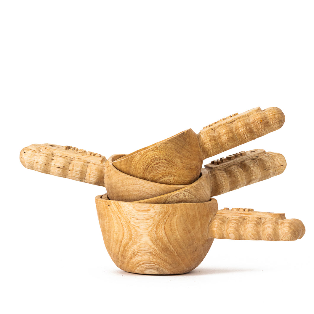 Hand Carved Wooden Measuring Cup Set