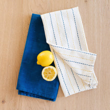 Load image into Gallery viewer, Hand-Loomed Cotton Kitchen Towels, Set of 2: Blue Pinstripe
