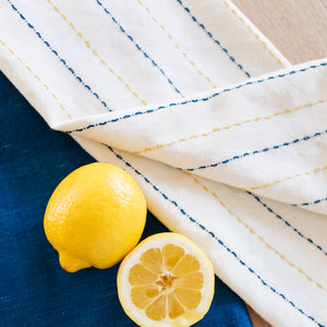 Hand-Loomed Cotton Kitchen Towels, Set of 2: Blue Pinstripe