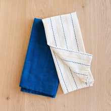 Load image into Gallery viewer, Hand-Loomed Cotton Kitchen Towels, Set of 2: Blue Pinstripe

