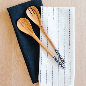Hand-Loomed Cotton Kitchen Towels, Set of 2: Black Pinstripe