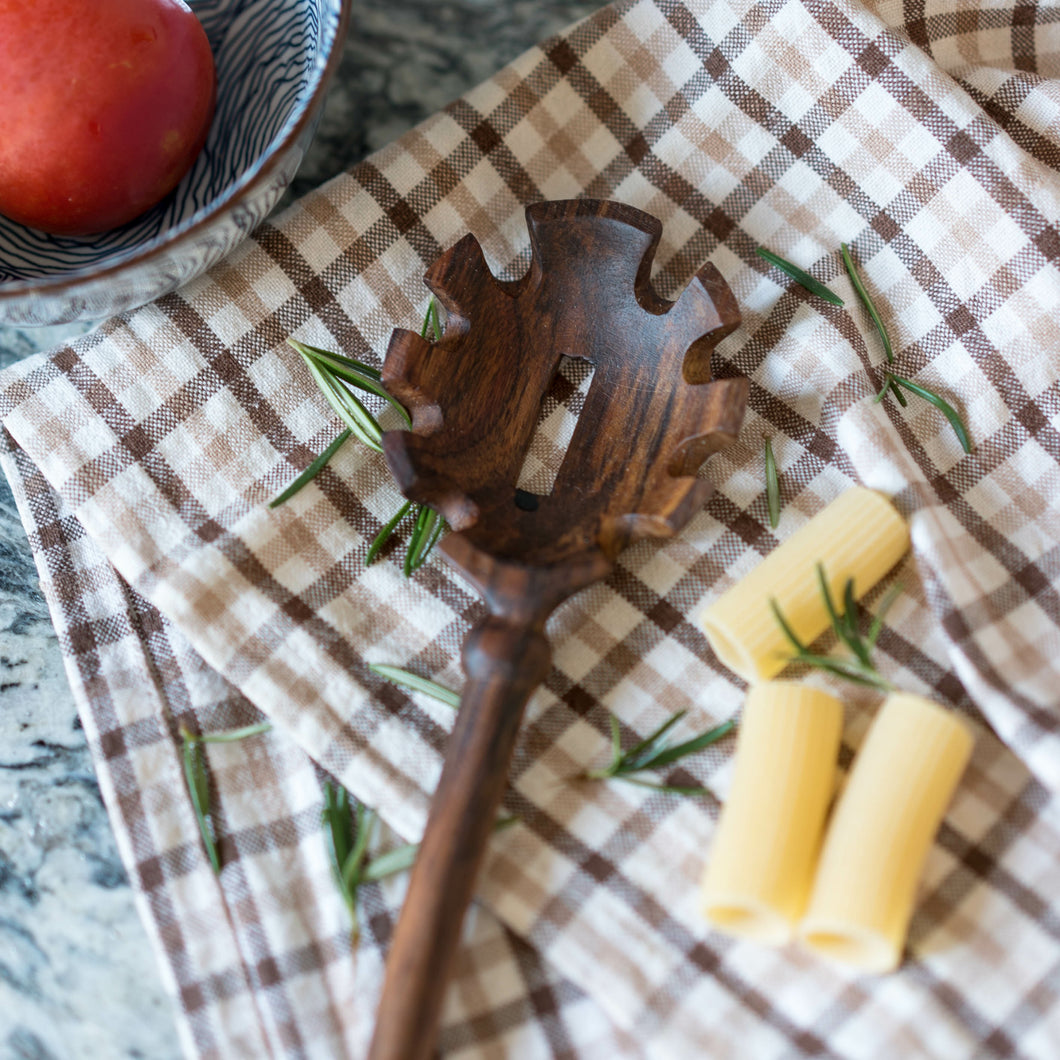 Hand Carved Wooden Pasta Spoon - Acaia Wood