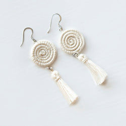 Inshunda Woven Tassel Earrings - White