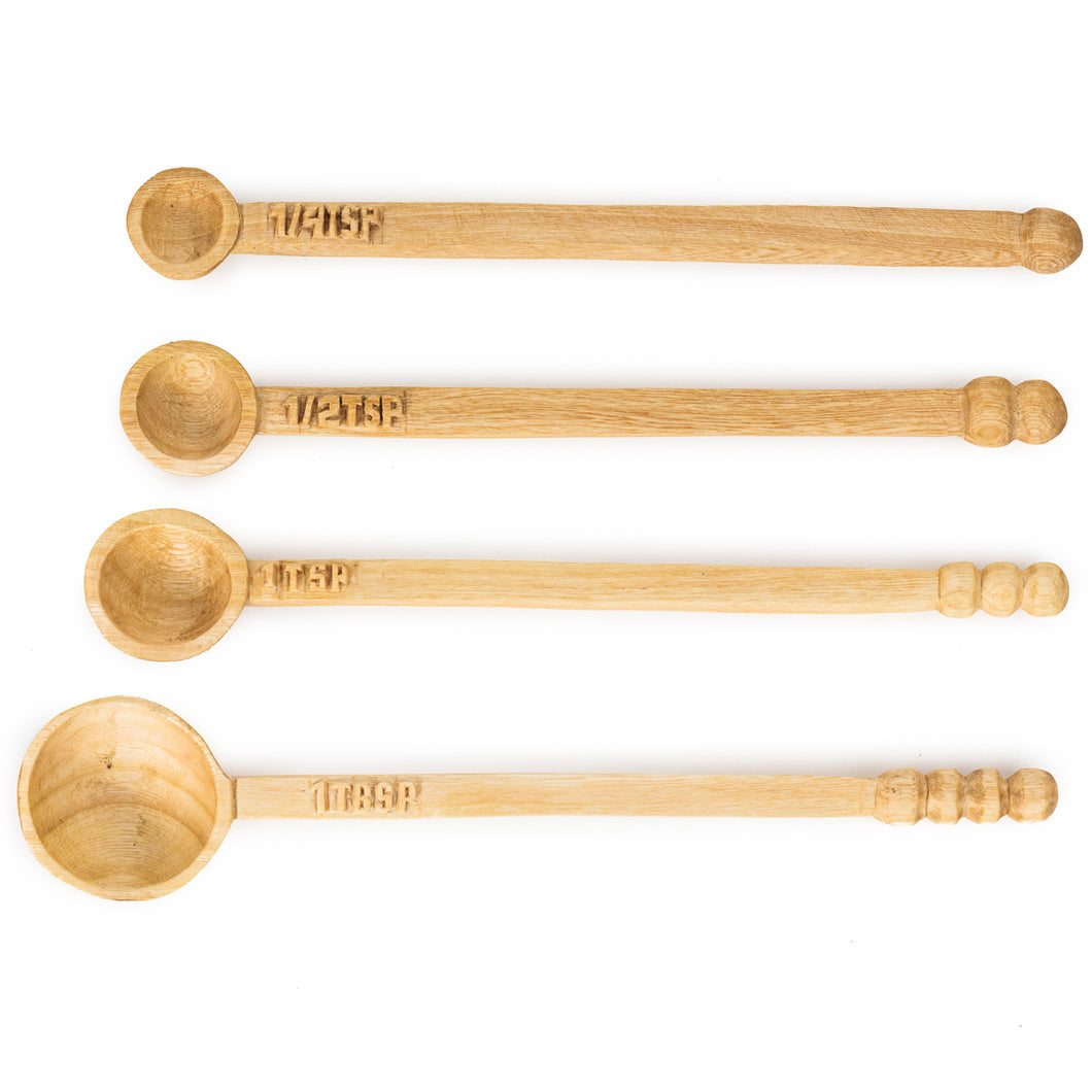 Hand Carved Wooden Long Handle Measuring Spoon Set
